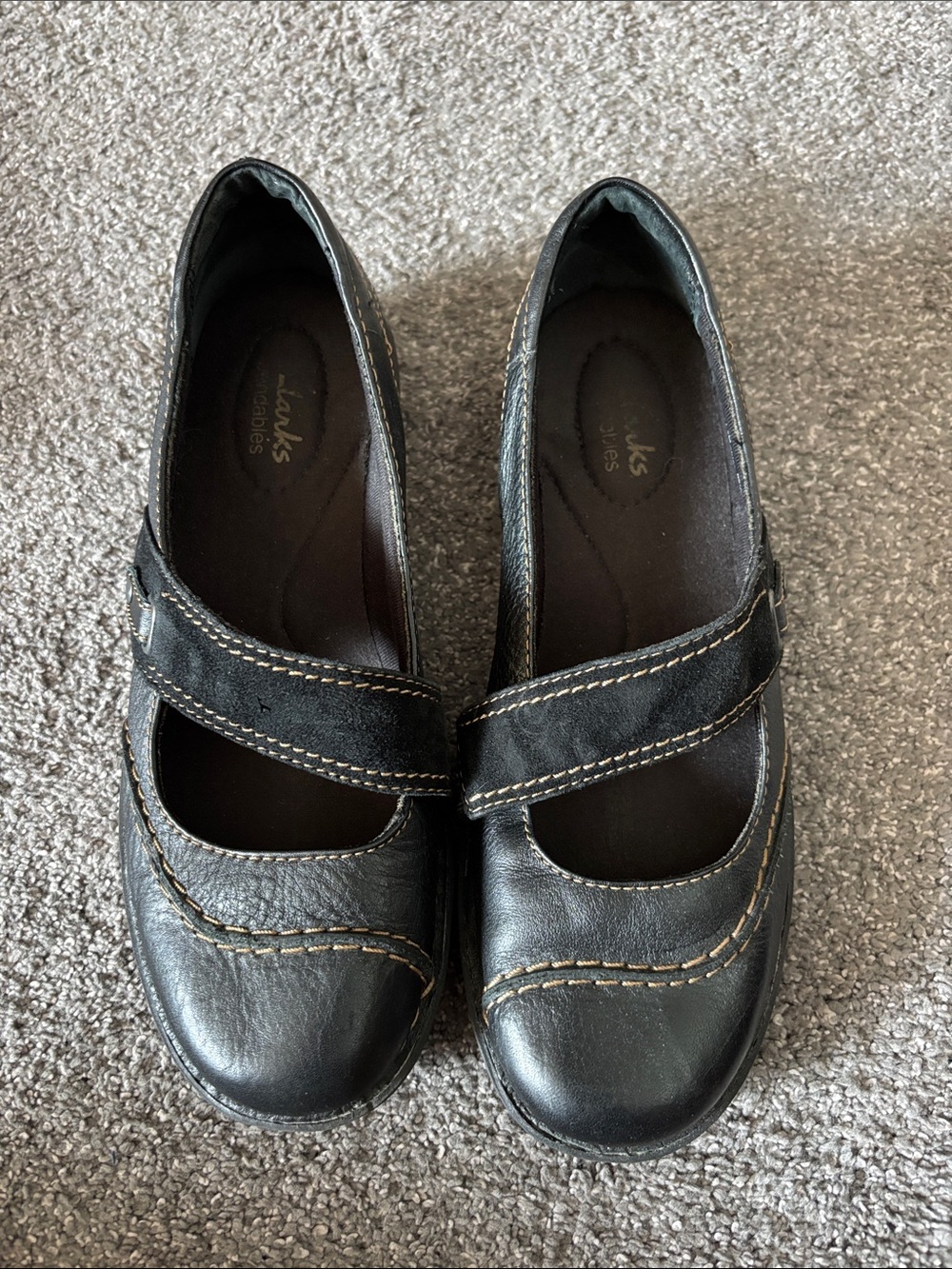 Clarks Black Leather Mary Jane Casual Flats